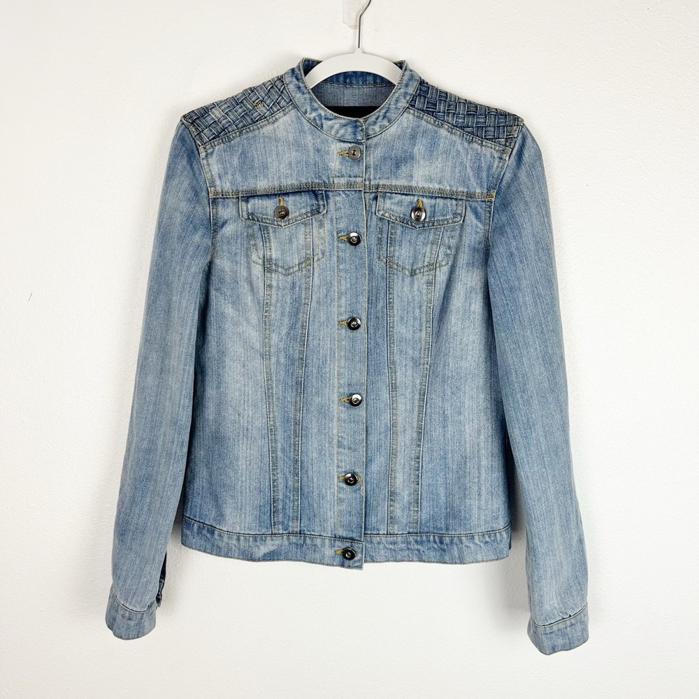Womens Denim Jean Jacket M Braided Detail Boho Chic Y2K Revival Indie Sleaze - Picture 3 of 11